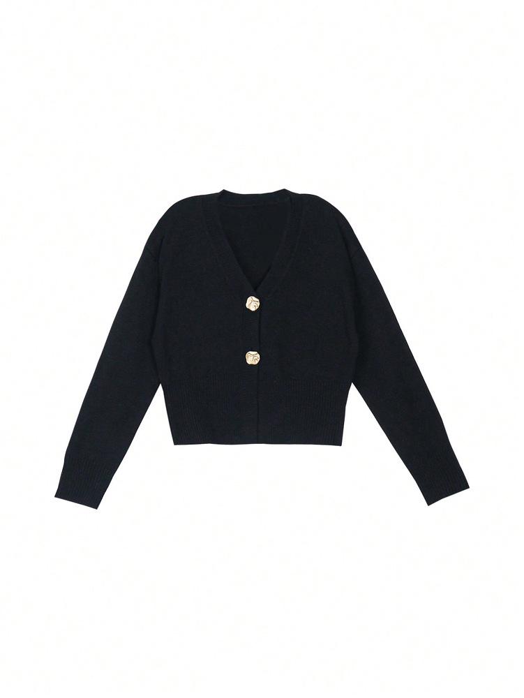 Elegant Solid Color Long Sleeve Button Knit Cardigan - Autumn 2025 Women's Fashion
