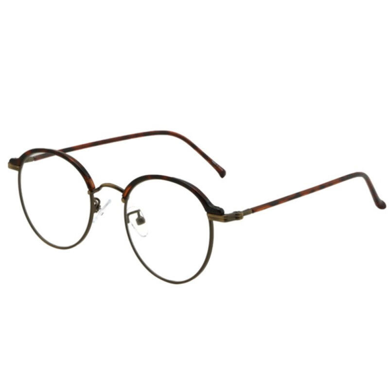 Two-tone half-horn round transparent leopard metal glasses frame Leo-Bronze