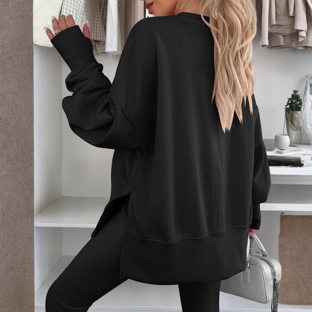 Pulover sport casual la modă pentru femei, cu gât rotund și mâneci lungi, bloc de culoare