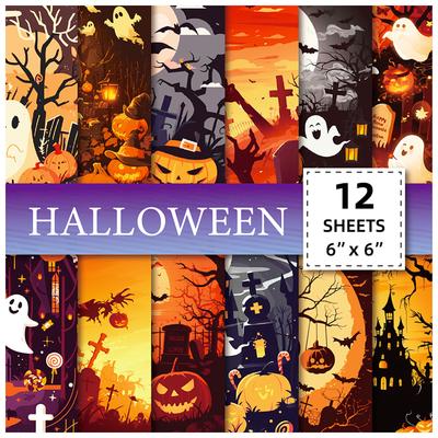12 Sheets Of Halloween Material Paper, Handbook Collage, Pumpkin Ghost Diy Cutbook Backing Material Paper