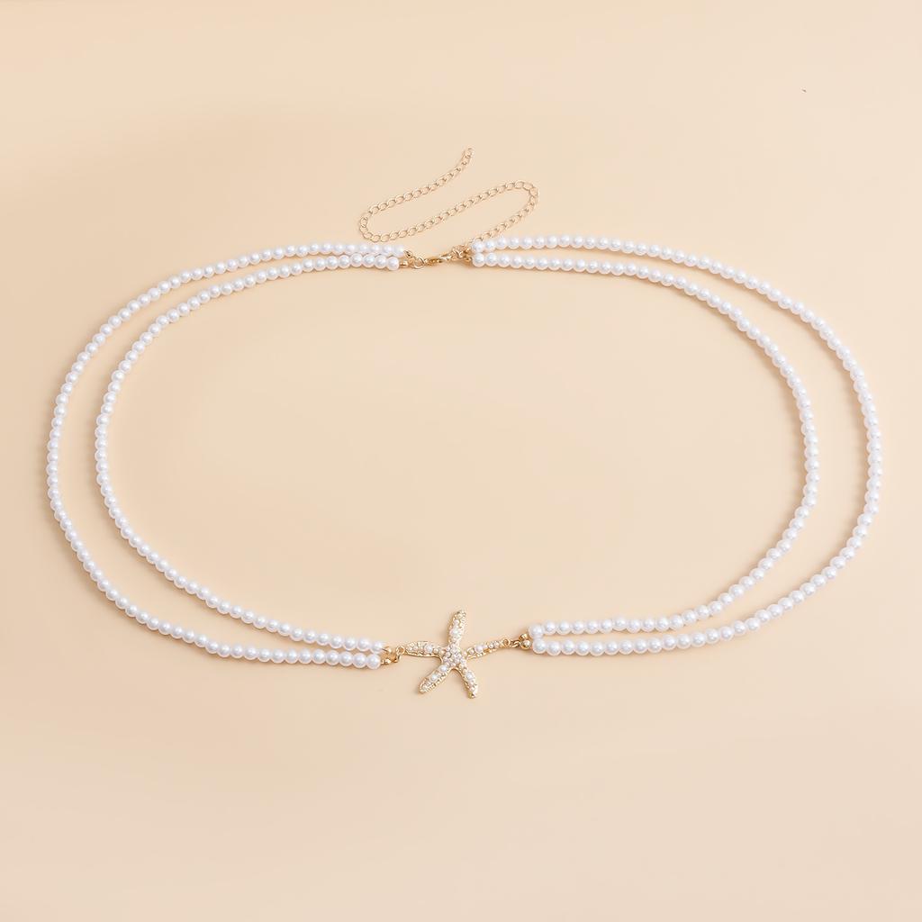 European and American sexy jewelry chain body chain imitation pearl double layer beach leisure starfish pendant beaded bikini waist chain