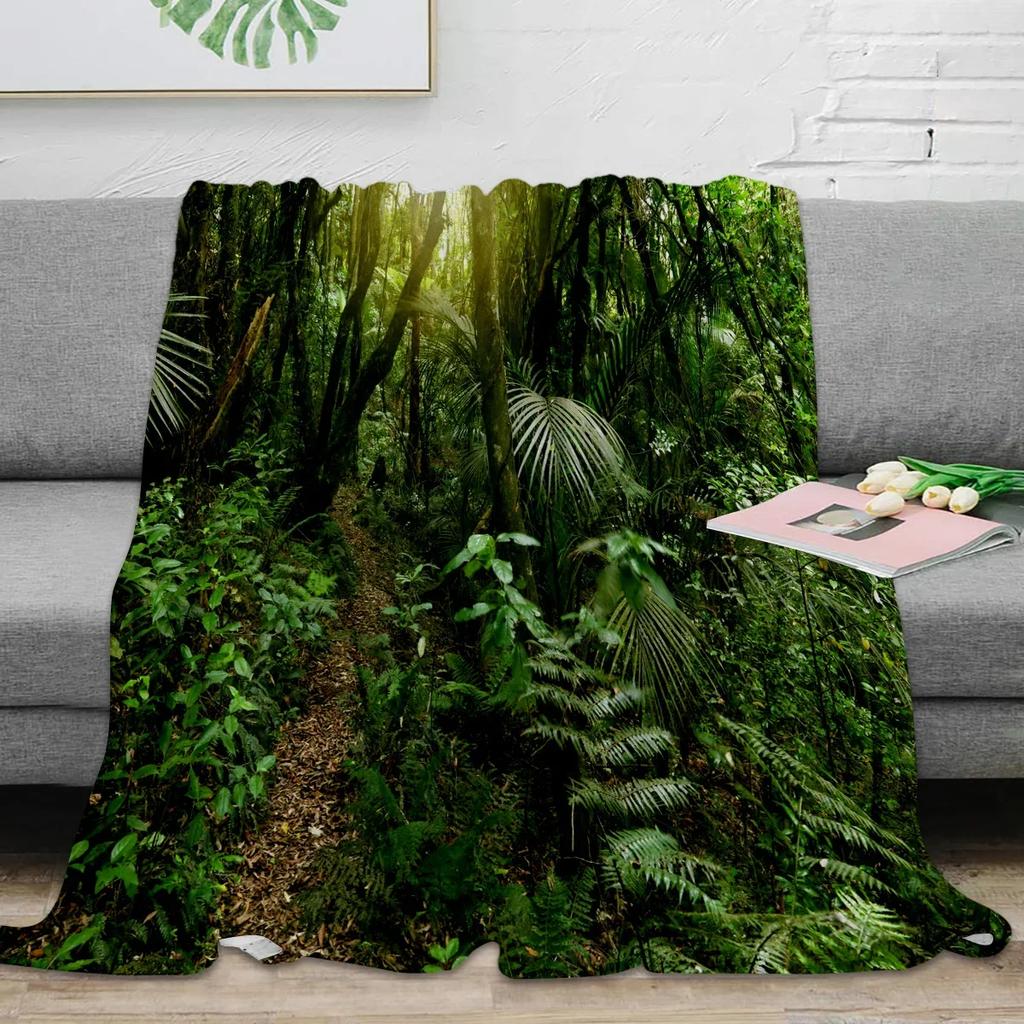 Decke Dschungel Grün Blätter Wald Decke Weich Bequem Plüschdecken Warm Sofa Bettlaken