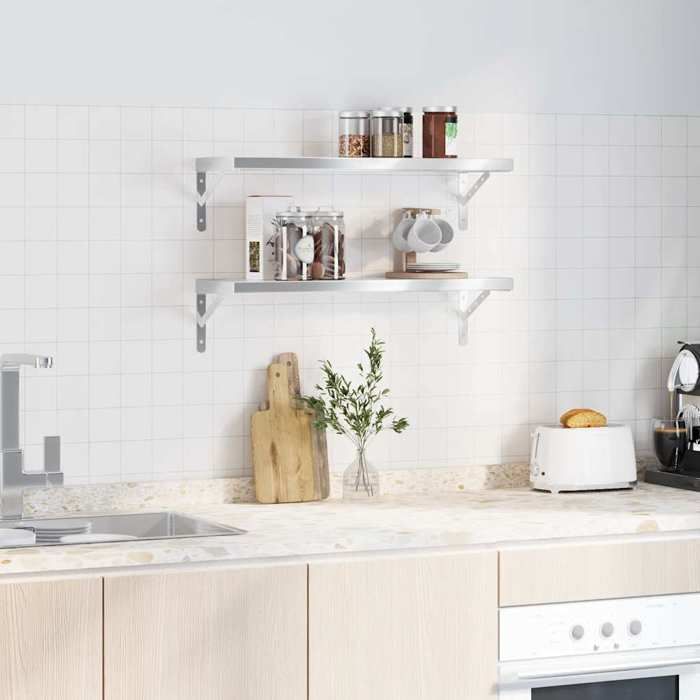 VidaXL Wall Shelves 2 Pcs 75x23.5x3 Cm Silver Stainless Steel, Floating Shelf, Wall Display Shelf, Panel 30283