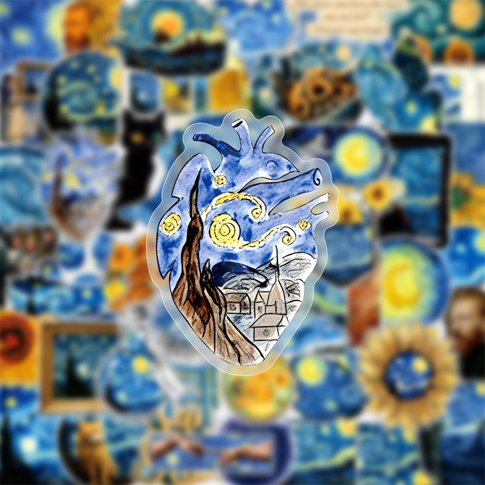 10/30/50pcs Transparent Van Gogh Sunflower Cartoon Stickers Aesthetic Artsy Graffiti Stationery Diary Laptop