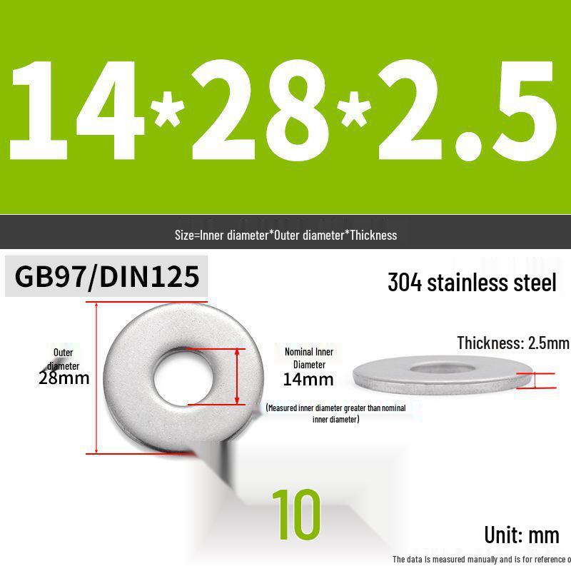 304 Stainless Steel Thickened Flat Washer Ring - Various Sizes (M1.6-M22)