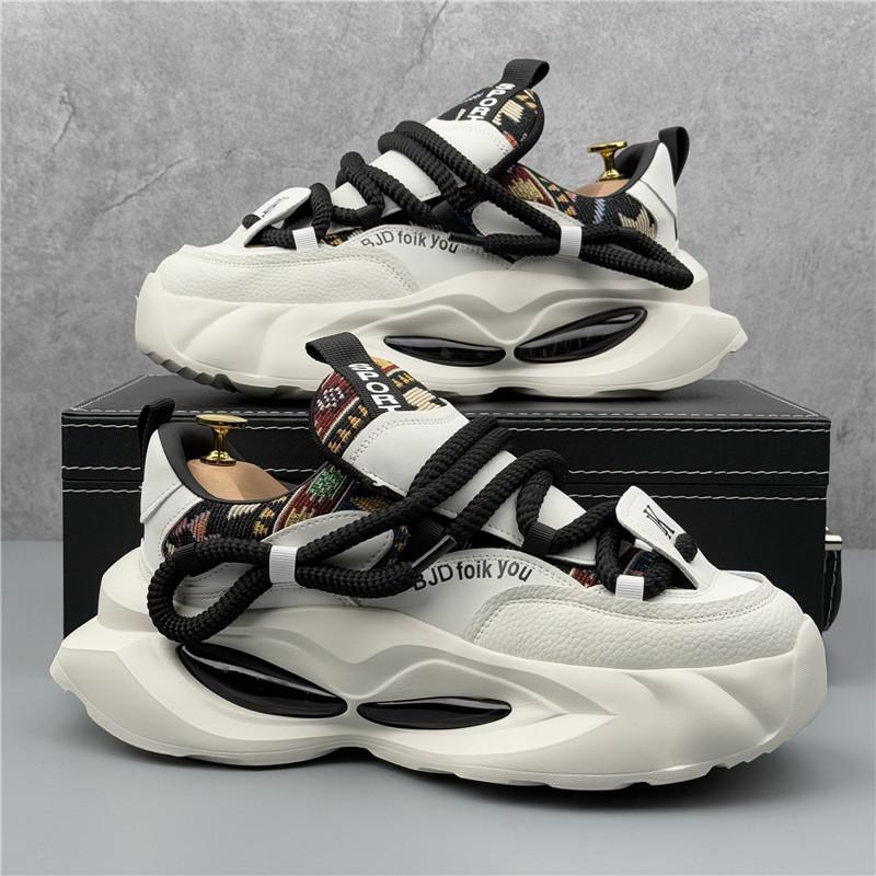 Fashion New 2025 Fashion Designer Men's Lace Up Mixed Patchwork Thick Soled Causal Shoes Flats Male Walking Sneakers Zapatos Hombre