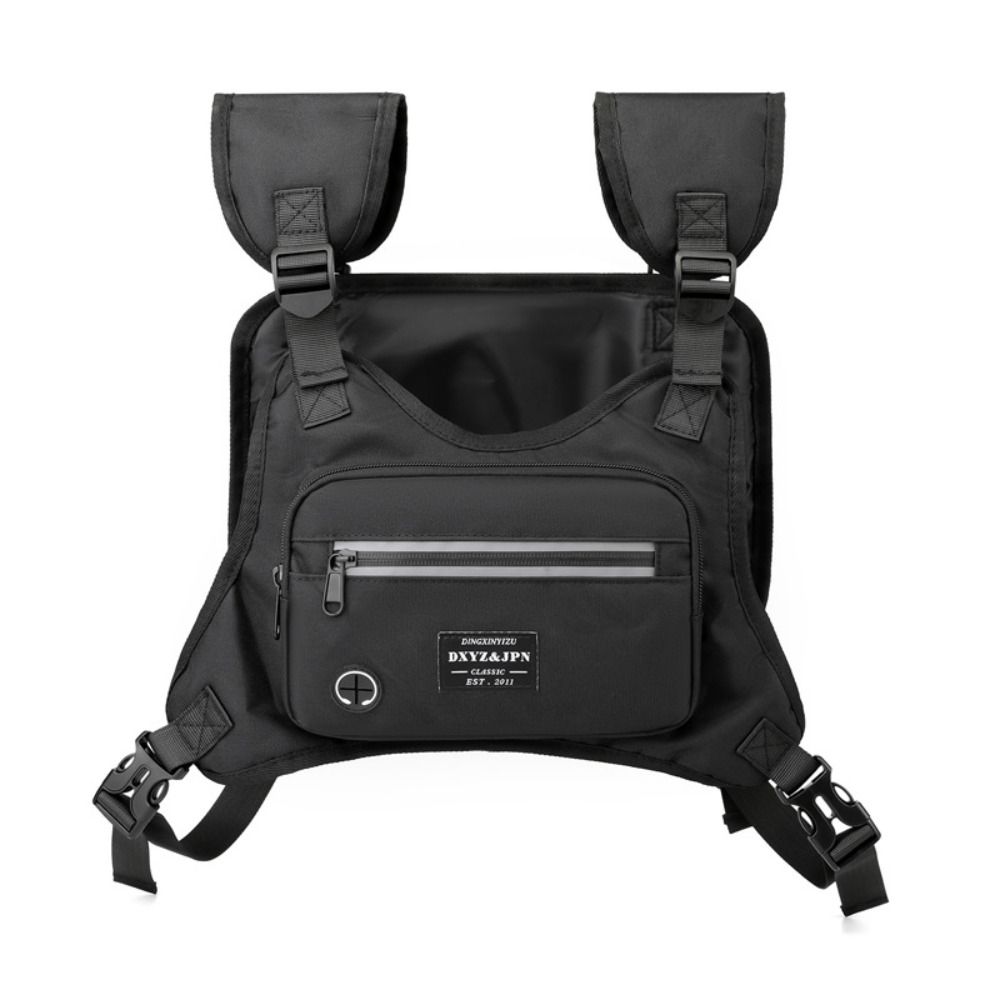 Durable Reflective Running Vest Bag Streetwear Breathable Hip Hop Vest Bag Large Capacity Casual Front Chest Pack Unisex