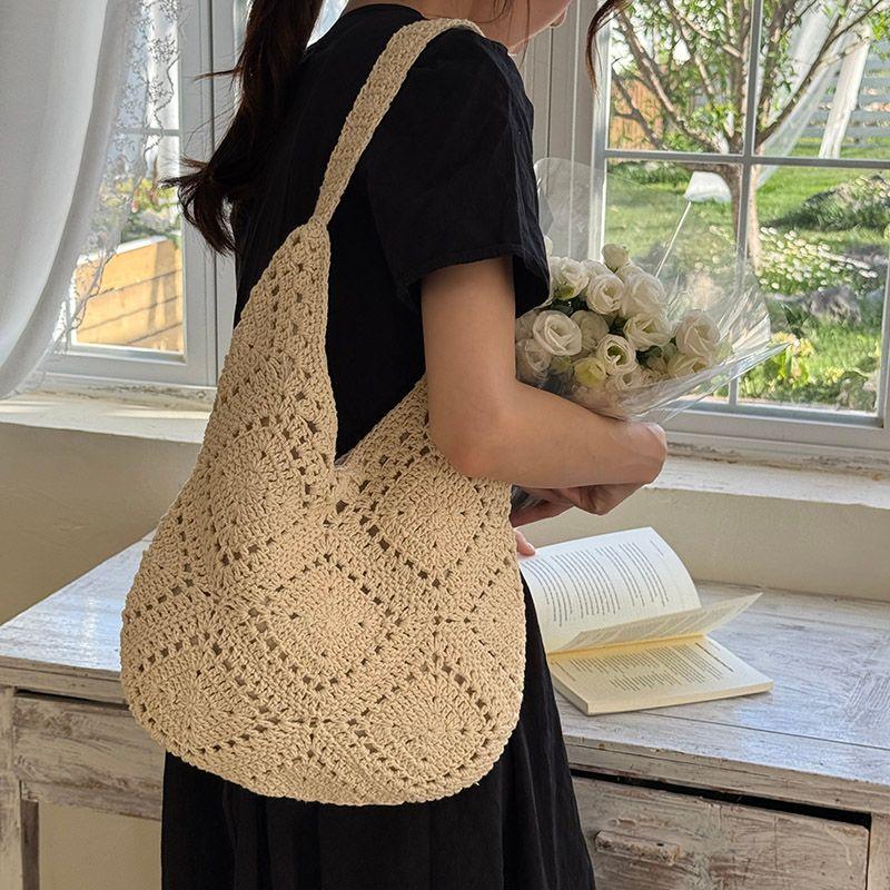 

Hand-Woven Bag Mori Style Artistic Large Capacity Shoulder Underarm Bag Fashion Casual Seaside Vacation Style Beach Bag