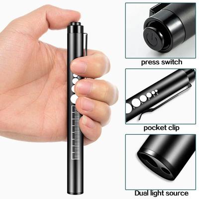 2 In 1 Portable Medical First Aid Pen Light LED Flashlight with Pupil Gauge Measurement Work Light for Doctor Nurse Diagnosis