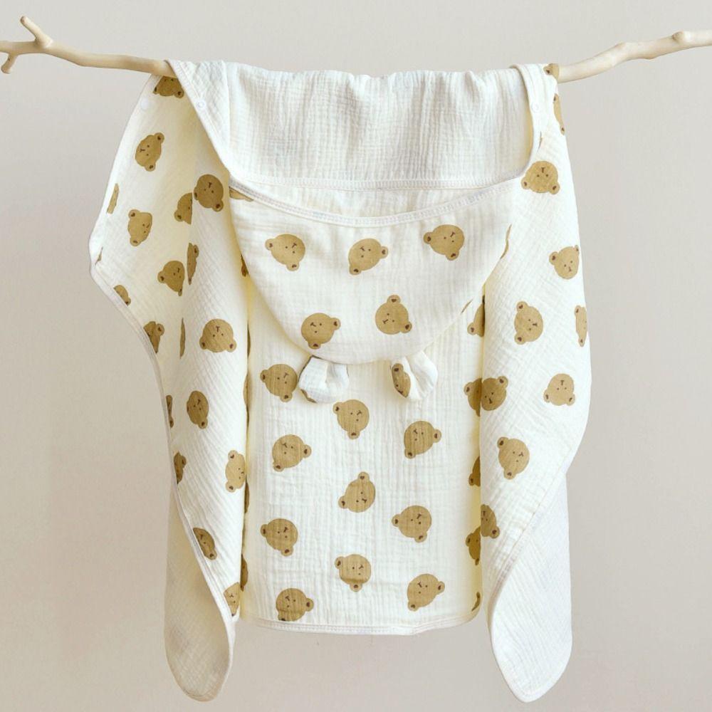 Soft Texture Infant Hooded Towel Wrap Blanket Bear Printed Baby Swaddle Cloth  Baby Wrapping