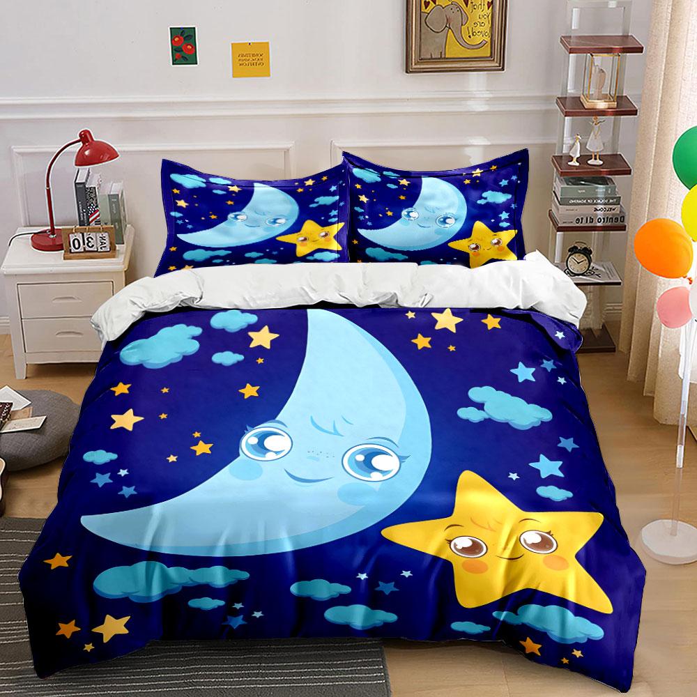 Cute Moon and Star Bedding Set Bedding Duvet Cover Set Duvet Cover Pillowcases (1 * Duvet Cover 2 * Pillowcases, without duvet insert) 135x200cm