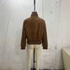 Womens Faux Suede Bomber Jacket Solid Color Casual Stand Collar Zip Up Outerwear