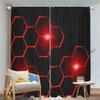 2Pcs Modern Geometric Curtains Red Hexagon Pattern Living Room Bedroom Office Sunshade Tech-Inspired Theme Decor Curtains