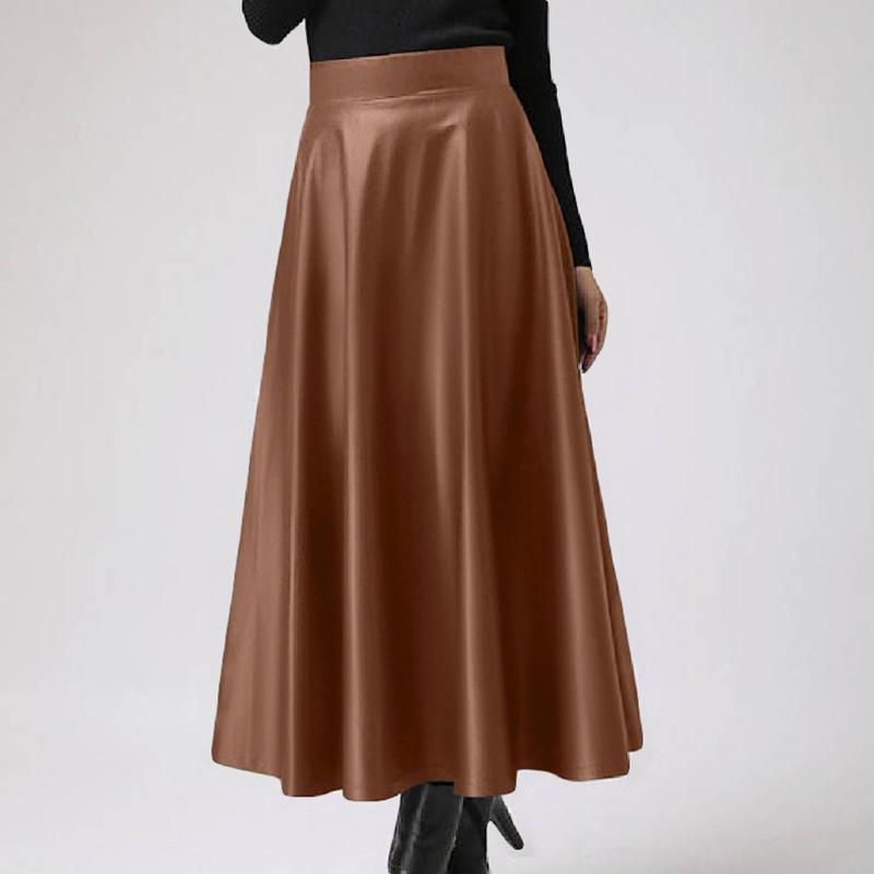 

ZANZEA Women Elegant High Waist Casual Faux PU Leather Long Skirts 3XL хакі