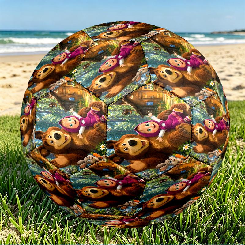 Masha and The Bear Print Size 5 Soccer Ball, PU Wear Resistant Football for Match Training and Daily Practice, Birthday Gift for Soccer Fans