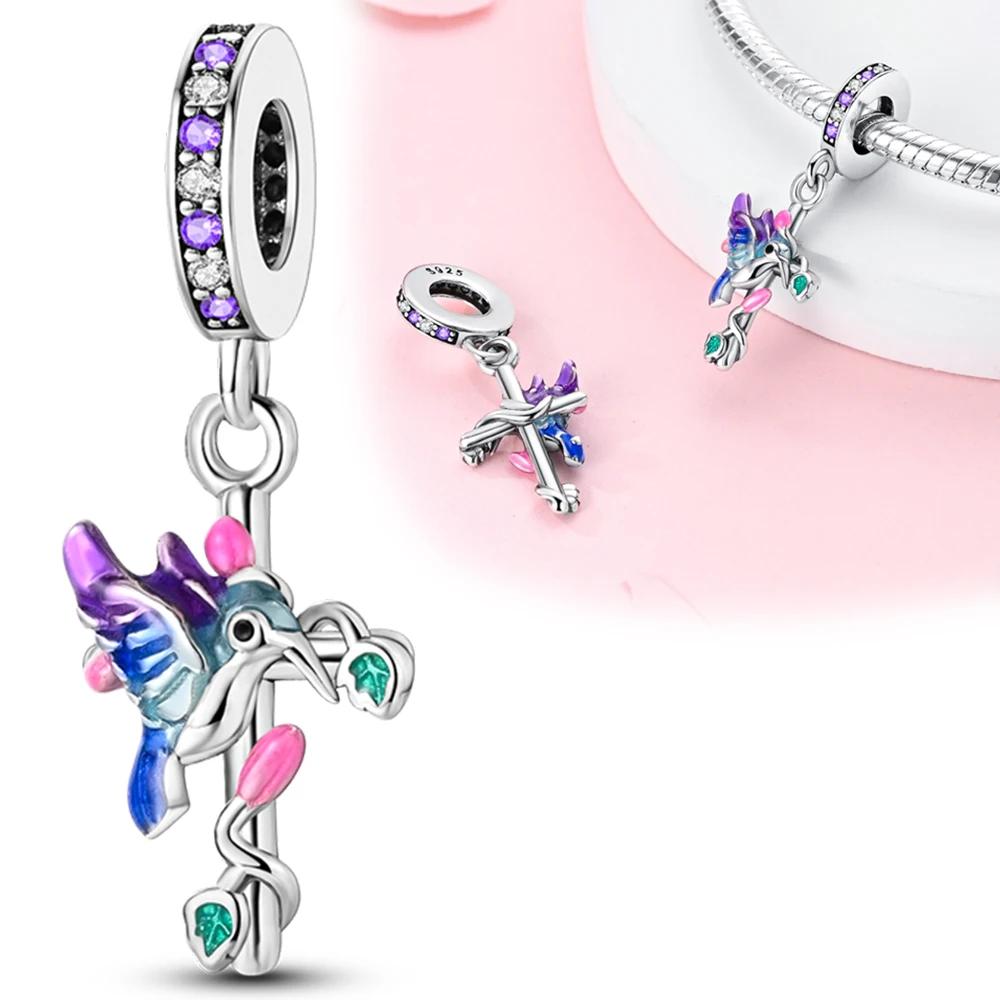 

Charm Bead Components Copper Metal Plated Blue-purple Hummingbird Crucifix Pendant Bead Components Compatible With Authentic Original Designed For белый