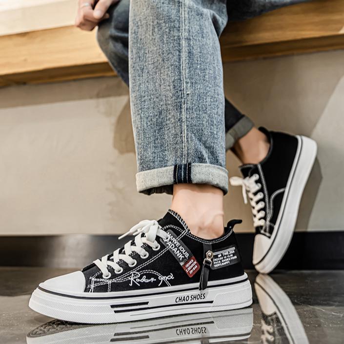 Herresko Sommersko med pustende stoff, allsidige klassiske stoffsko, lette, myksålede brettsko, herresko med lette såler