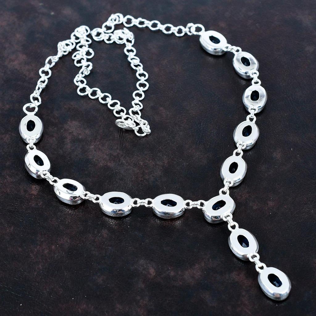 Faceted Tanzanite Quartz Necklace Gemstone Antique Jewelry 925 Sterling Silver Necklace Handmade Adjustable Chain Necklace Engagement Gifts