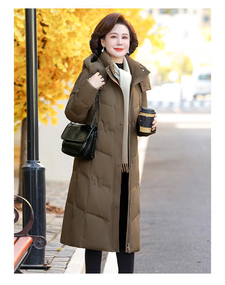 Brand Women's Long Genuine Goose Down Jacket - Super Thick Winter Coat for Middle-Aged & Elderly.