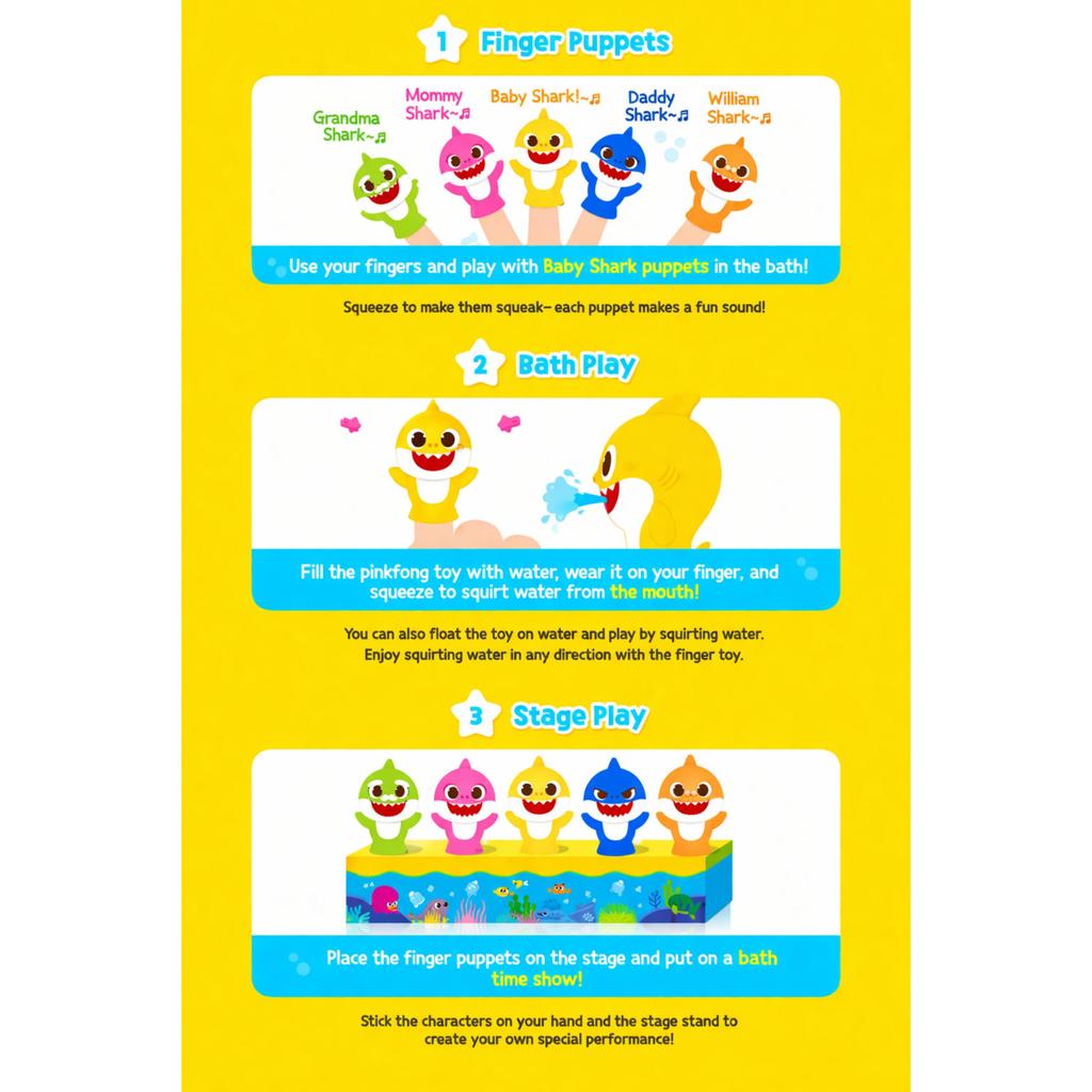 Pinkfong Baby Shark Finger Puppet Bath Toy Set