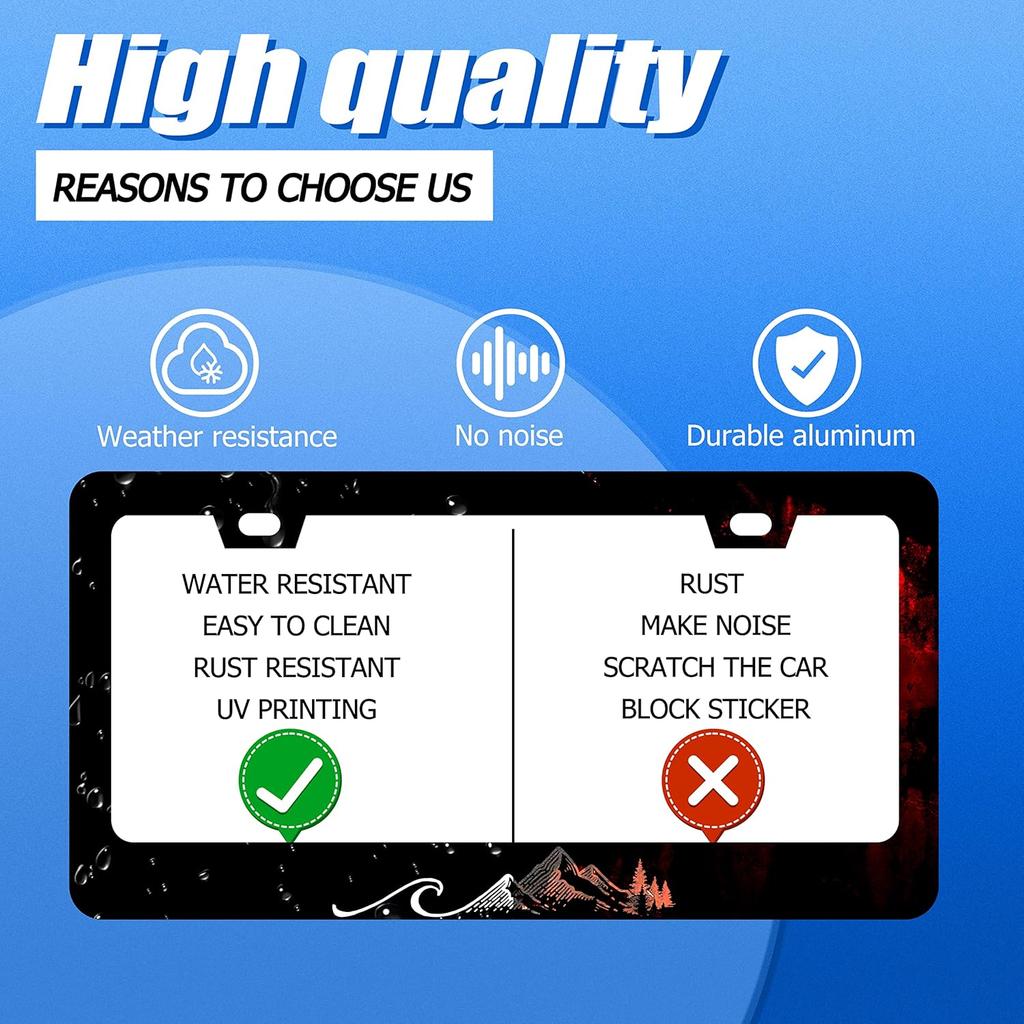 Waves License Plate Frame Ocean Wave Mounta License Plate Stainless Steel Parts Funny License Plate Decorative With Screws Size 12.3" X 6.3"