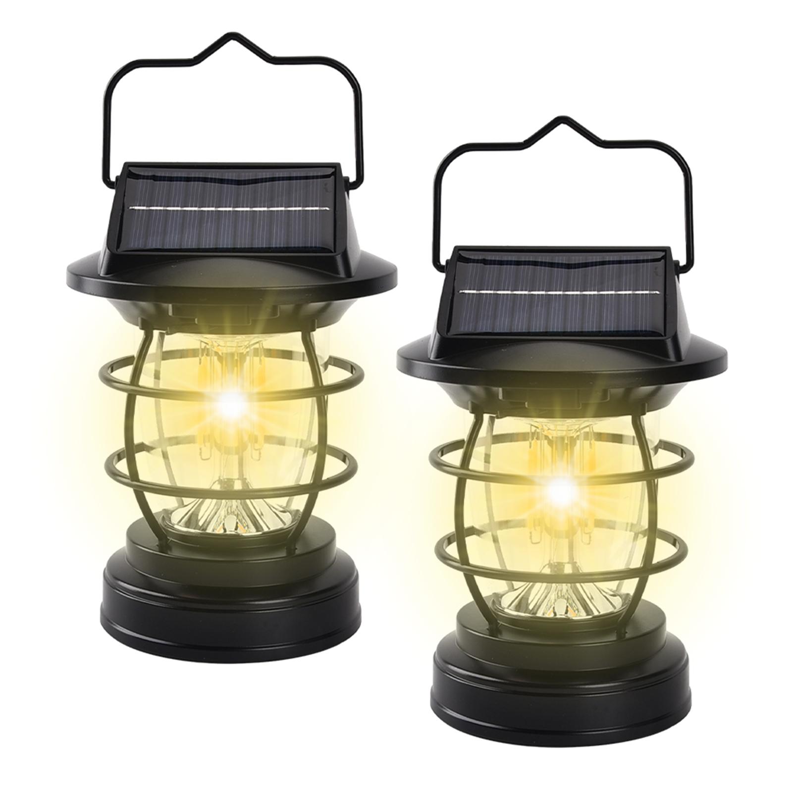 

2 шт. в упаковке, винтажный солнечный фонарь для кемпинга, перезаряжаемый, с двумя панелями, подвесной, работающий на солнечной энергии, уличный светильник 2Pack