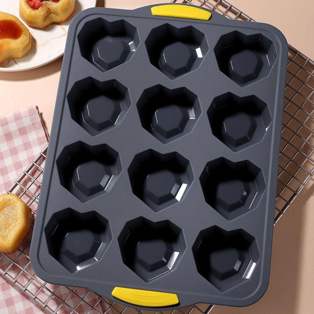 12-Cavity Silicone Cake Mold Food-Grade Pudding Jelly Mold Heart-Shaped Baking Mold  Dessert Making