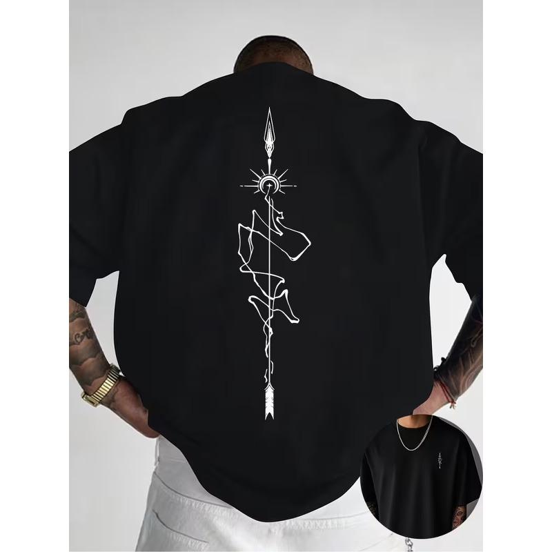 

Creative Front and Back Print Round Neck T-Shirt, Summer Fashion Short Sleeve Top for Casual Daily Style Essential Outing Gift Choice 4XL чорний