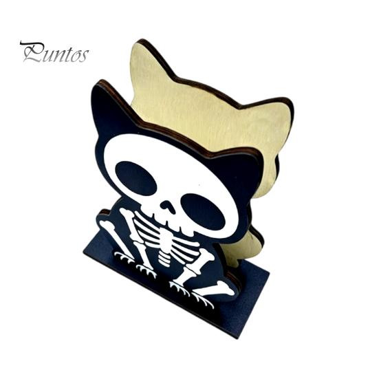 Dark Theme Table Organizer Halloween Wooden Napkin Holder, Ghost Pumpkin Skeleton Cat Bat Tissue Dispenser, Waterproof Gothic Room Decor Tabletop for