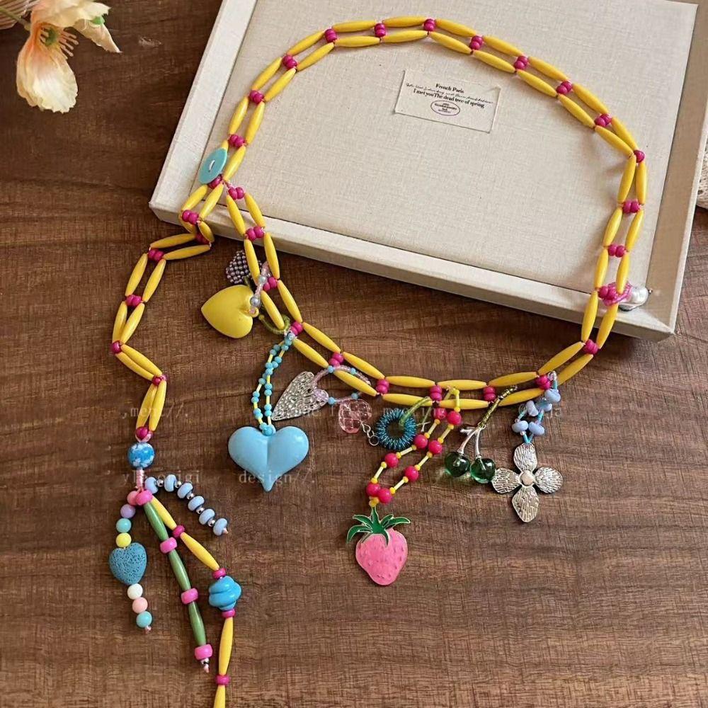 Y2K Dopamine Colored Beaded Waist Chain Hollow Out Bohemian Body Chain Metal Waist Chain  Summer