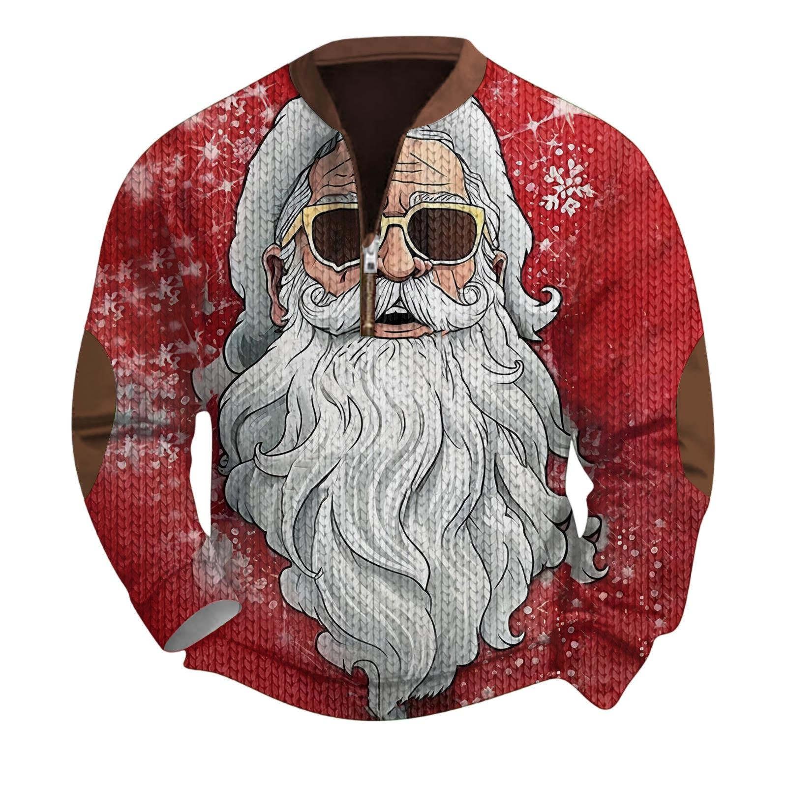 

Мужской рождественский свитер на молнии, винтажный вязаный графический свитшот, рождественский пуловер со стойкой M красный