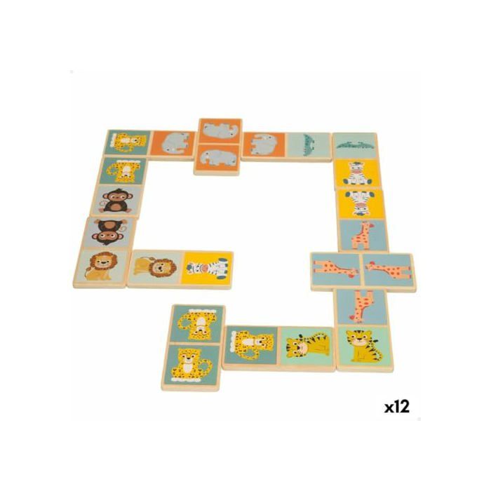 Wooden Skill Game - WOOMAX - Animals - 12 Units - 28 Pieces - 8x0.5x4 Cm - Assorted Colors