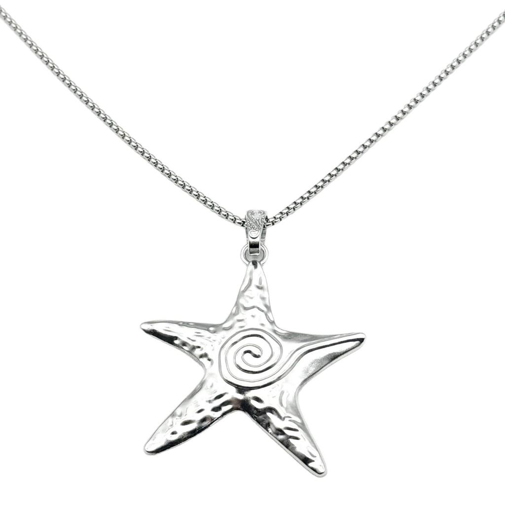 American Retro Starfish Pendant Necklace - Spicy Girl Seaside Vacation Style, Sweet & Cool Long Necklace with Exaggerated Sweater Chain.