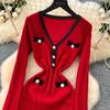 Spring Autumn Women V-neck Full Sleeve Knitted Sweater Party Mini Short Pullover Mermaid Dresses