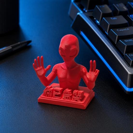 3D-gedrucktes Schreibtischornament, Lustige rote Alien-Skulptur mit motivierenden Zitaten für Schreibtischdekoration von Büroangestellten, Stressabbau-Spielzeuggeschenke für Kollegen