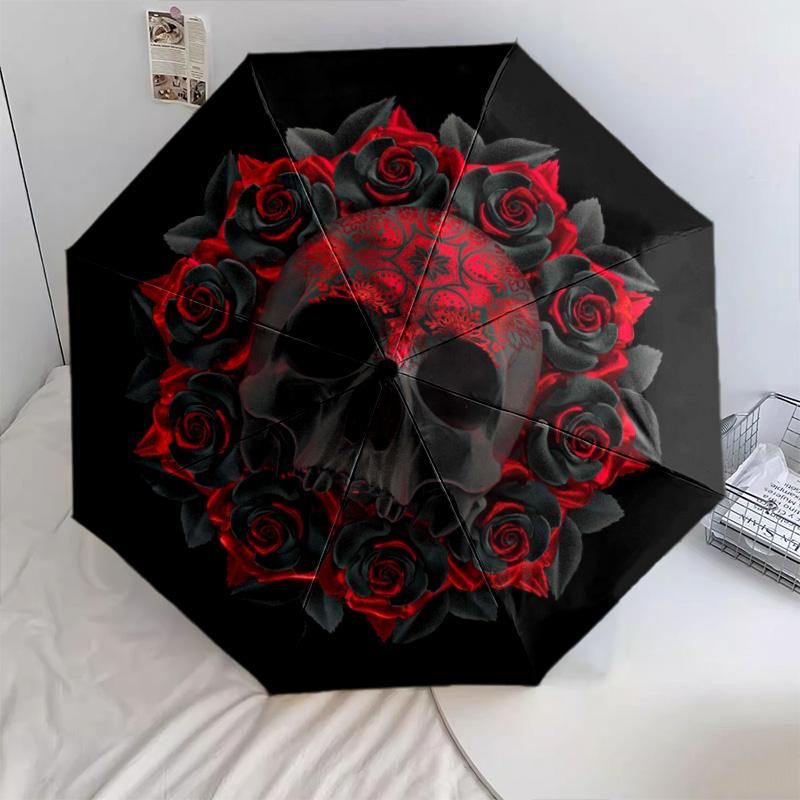 1Pc Skulls Automatic Umbrella - Suitable Travel Outdoor Portable Umbrella Birthday Gift Daily Essentials