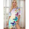 Butterfly Flower Patterns Women Mini Dresses Summer Short Sleeve Printed Plus Size Casual Comfortable Soft Dress