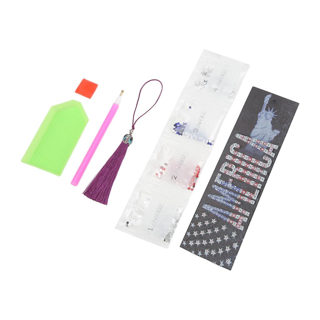 Diamond Art Bookmarks American Pattern Bookmark Making Kit Waterproof DIY Handcrafted Art Bookmarks with Tassel for DIY
