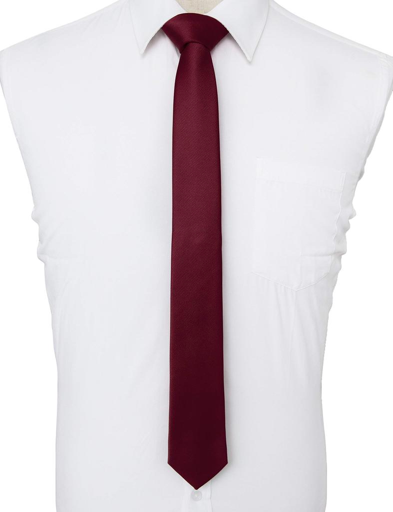 [JEMYGINS] Men's Burgundy Wine Red Tie, Extra Narrow Tie, Skinny Tie, 6cm Wide, Slim, for Young Men, Washable
