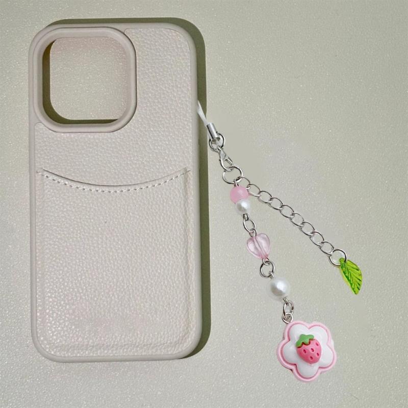 Elegant Acrylic Bead Phone Chain Phone Charm Pendant Portable Keychain Flower and Heart Leaves for Women's Fashion