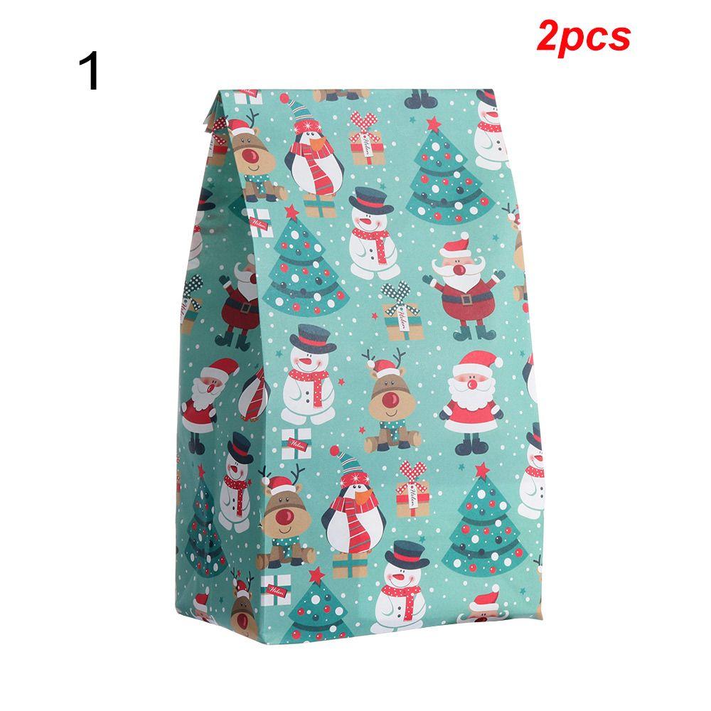 2PCS Craft Baking Supplies Kraft Paper Christmas Gift Bag Snowman Candy Packing Santa Claus 1