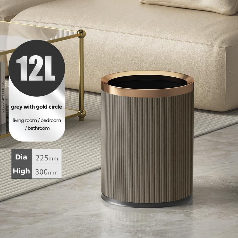Quality Double Layer Leather Trash Can Metal Beautiful Waste Paper PU Basket Storage Bin for Bathroom  Bed Room
