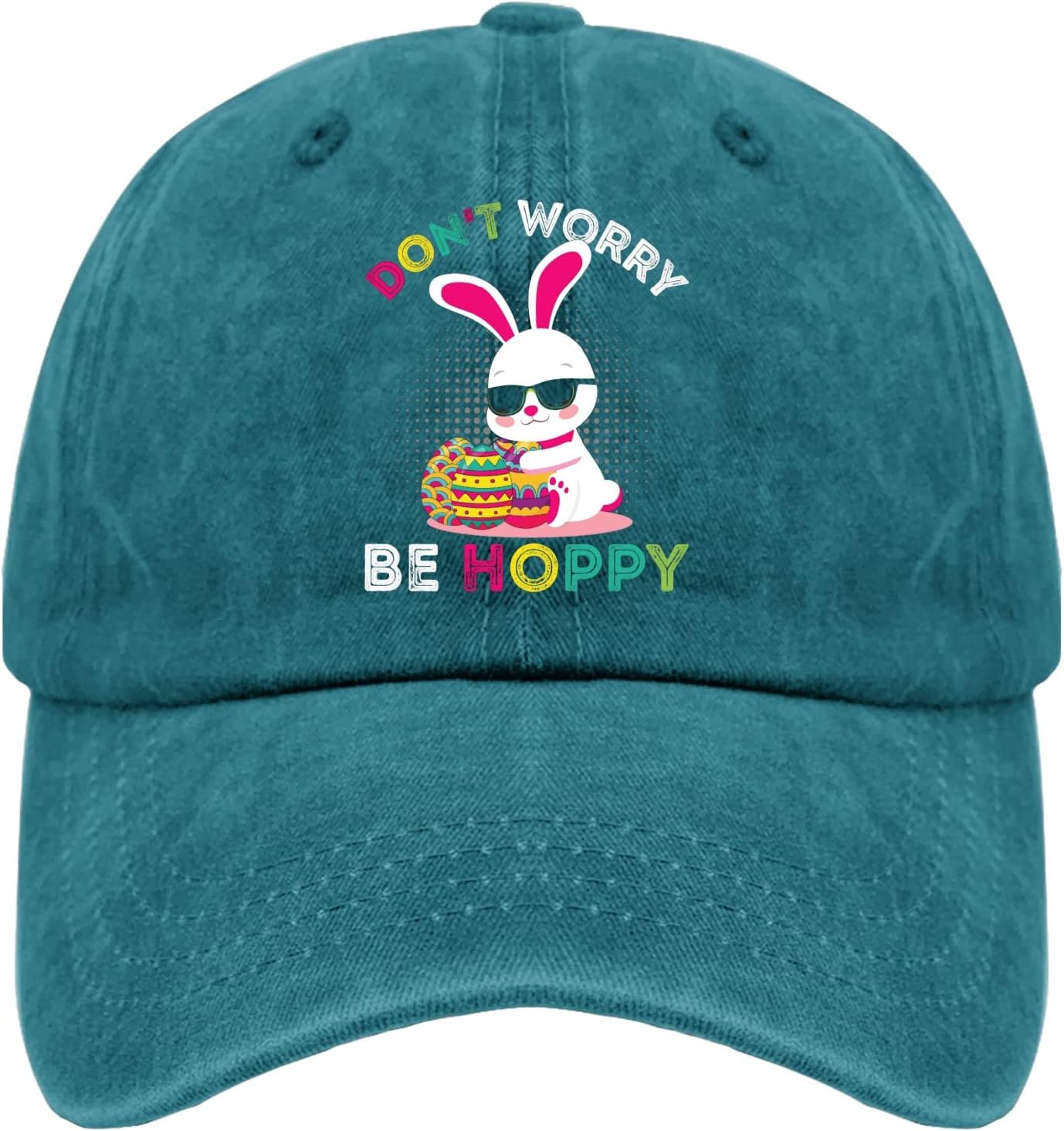 Dont Worry Be Hoppy Easter Bunny Baseball Cap Vintage Polyester Casual Dad Hat Unisex One Size