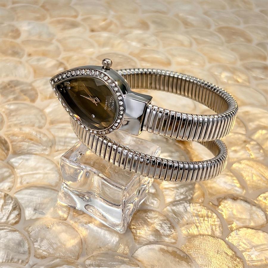 Damen Armbanduhr mit Tropfenförmigem Kopf und Schlangenförmigem Armband