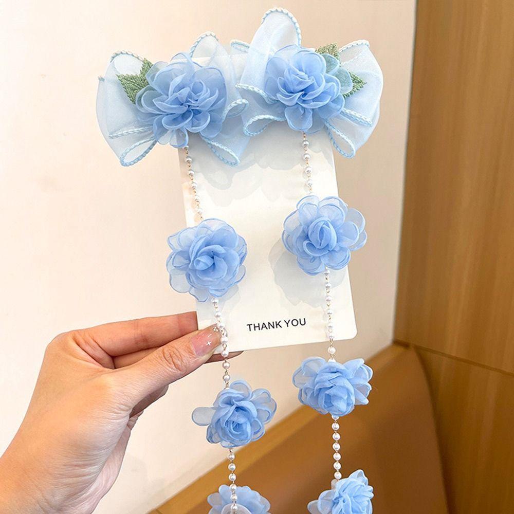 Braided Hair Chain Pearl Braided Hairpin Tassel Hair Clip New Children Flower Barrettes