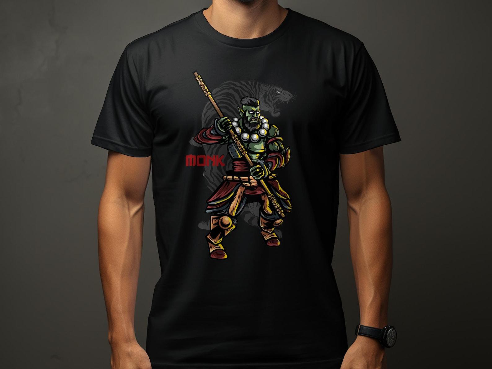 Fantasy RPG Gamer T-Shirt, Half Orc Monk, Tabletop Gaming Apparel, Roleplaying Tee, Dungeon Party Gift, Fantasy Adventure Wear XL