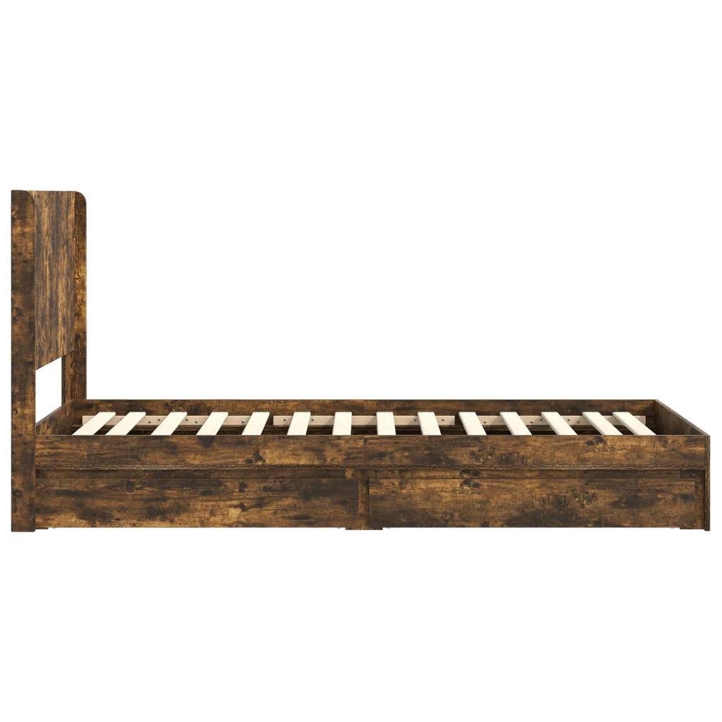 Bed Frame with Storage Space and Headboard Smoked Oak