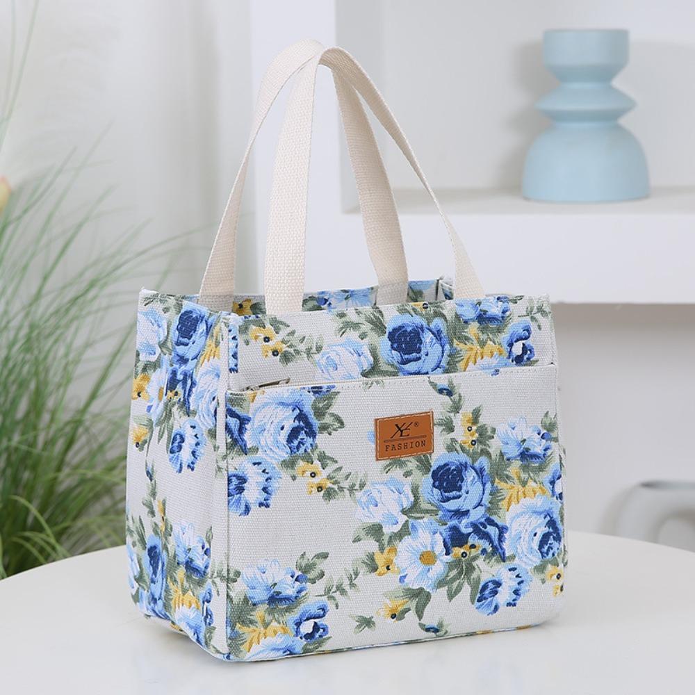 Zippered Floral Print Lunch Bag Insulated Tote Bag Food Storage Bag Thermal Picnic Bag Women