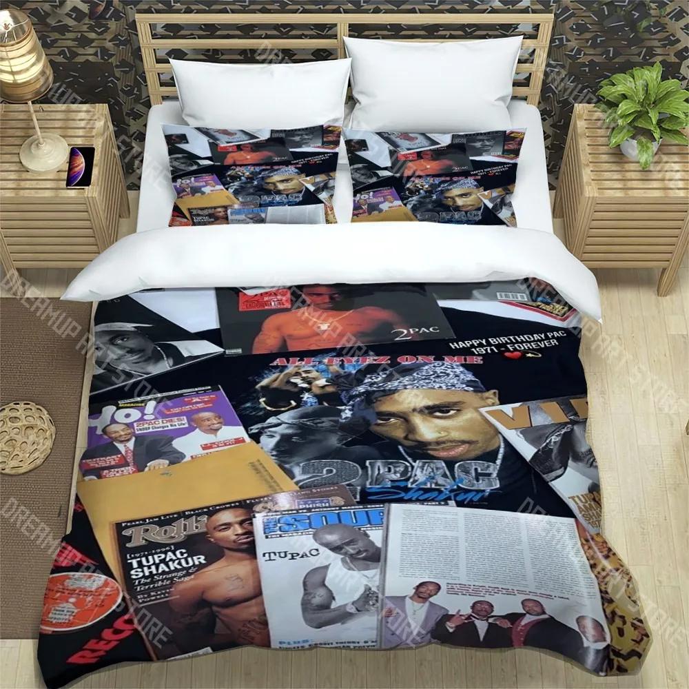 T-Tupac Shakur Fashion Trendy Print Three-piece Set Suitable for Kids or Adults Quilt Cover Pillowcase Bedding Set Birthday Gift