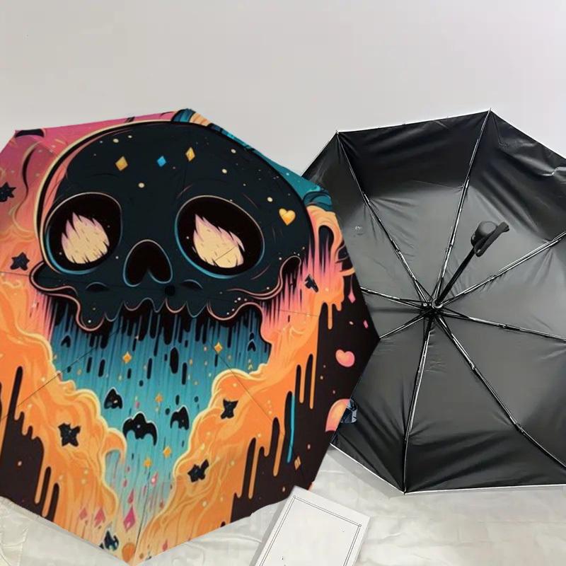1pc Melting Skull with Stars and Flames Umbrella with Plastic Handle,Suitable for All Seasons Home Travel Outdoor UmbrellaDD396
